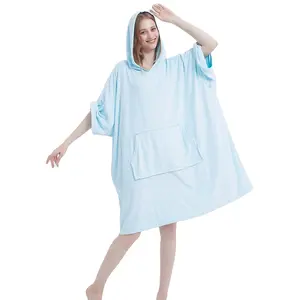 Customized Printing Adult Kids Blue Beach Swimming Changing Hoodies Robe Poncho Towel With Hood