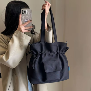 Korean-Style Zipper Closure Solid Color Canvas Women's Shoulder/Crossbody Tote <b>Bag</b> Casual Handheld Underarm Winter Tanjing - Product Image 3