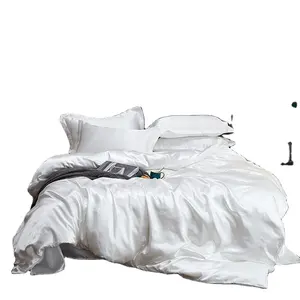 Solid White Silk Satin Jacquard Delicate Bedding Sets Duvet Cover Wedding Bedding Set