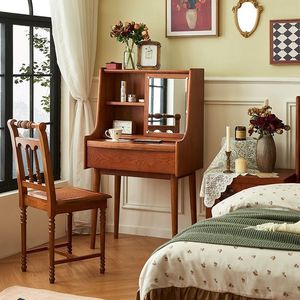 French Style Vintage Solid Wood Dressing <b>Table</b> With Mirror Storage Bedroom Makeup <b>Vanity</b> Desk Combined - Product Image 1