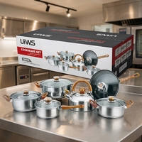 Ensemble de 12 ustensiles de cuisine en acier inoxydable avec fond en aluminium, casseroles et poêles multifonctions pour la cuisine à domicile