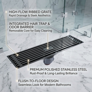 Siphon de sol carré moderne 10 cm noir mat anti-odeur et anti-insectes pour salle de bain avec valve à joint profond - Product Image 2