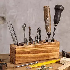 Stifthalter für Schreibtisch rustikaliger Holz-Stifthalter für Schreibtisch Massivholz Schreibtischstift organisierbarer Springbrunnen-Stifthalter - stilvoll Vintage