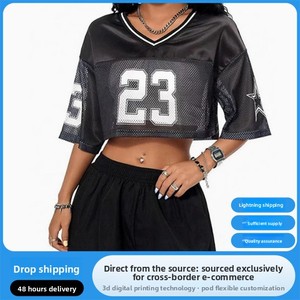 Seragam Bola Ukuran Besar Eropa Amerika 2026 Musim Panas Gaya Cewek Keren Jalanan Berlubang Bahan Polyester Pendek Y2K Pakaian Wanita - Product Image 2