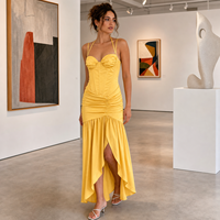 Robe de soirée longue jaune, sans manches, à col cœur, froncée, fendue, asymétrique, coupe évasée, personnalisable OEM, vente en gros
