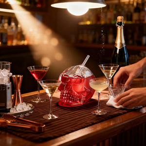 विंटेज अद्वितीय रचनात्मक बोरोसिलिकेट ग्लास खोपड़ी कॉकटेल चश्मा प्रीमियम हस्तनिर्मित अमेरिकी 350 एमएल कंकाल आकार मार्टिनी टंबलर - Product Image 4