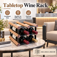 Présentoir à vin en bois avec cadre en fer, support de présentation de bouteilles, stock disponible, vente en gros pour magasins de vin, restaurants, bars, hôtels