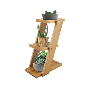 JUNJI-Soporte de bambú de 3 niveles para plantas, maceta de flores, escalera, estante de exhibición de jardín, estilo escalonado, estante de <span class=keywords><strong>madera</strong></span> para plantas - Product Image 1