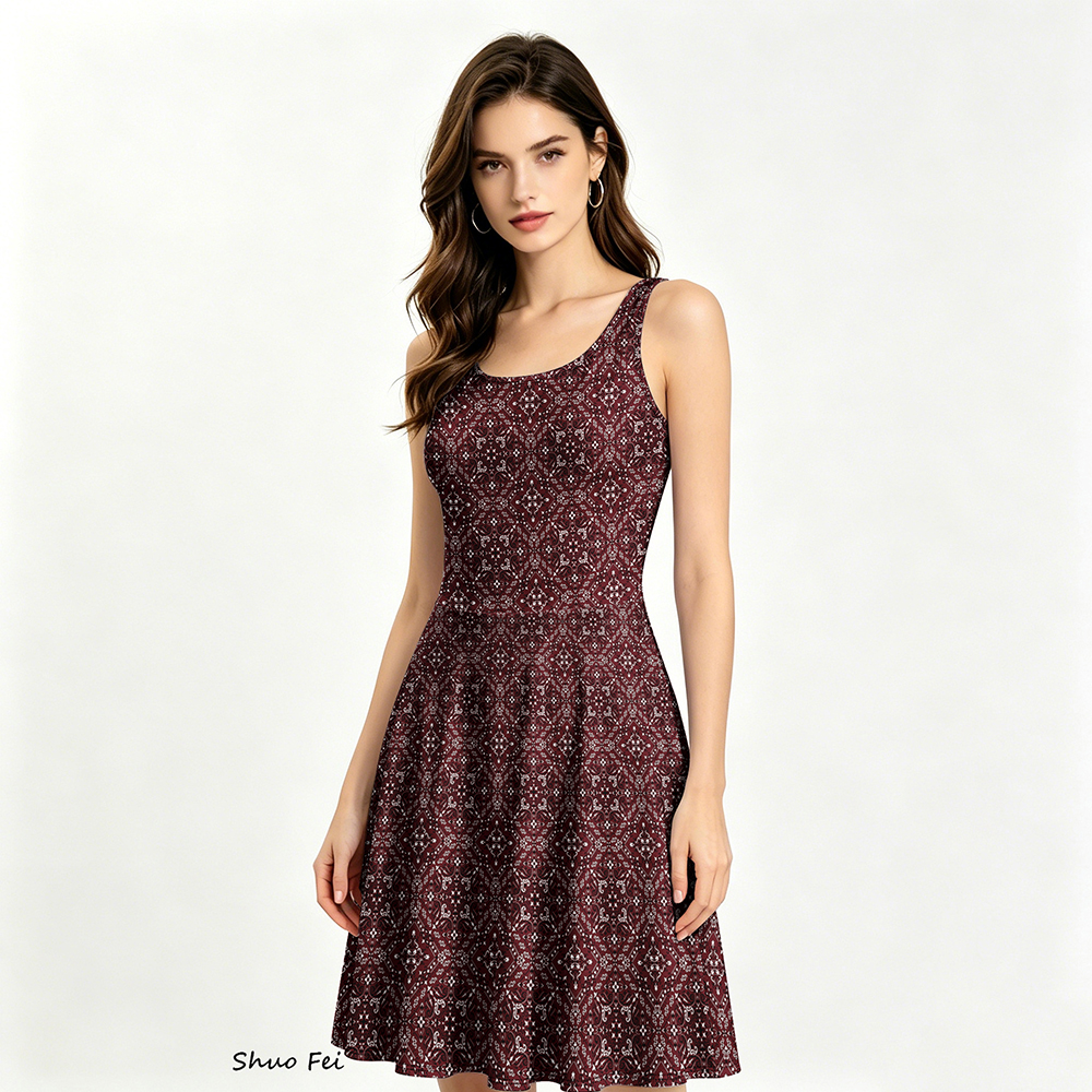 open lace back dress Red Gothic Damask Skater Dress XS (Fits like XS or Tight S)