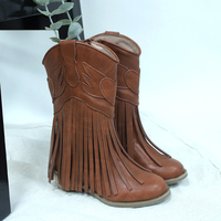 Bottes en cuir pour fille, style cowgirl, couleur marron, bottes décontractées en cuir de vache pour enfant, bottes hautes pour fille, chaussures de mode pour l'équitation