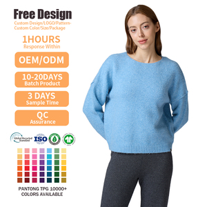 Women's Crewneck Knit <b>Pullover</b> <b>Sweater</b> Wool Blend Soft Long Sleeve Casual Solid Light Blue Knitwear for Autumn Winter - Product Image 2