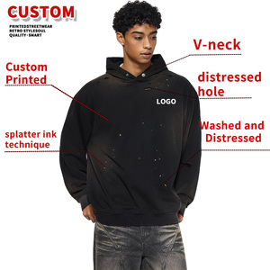 Produsen Terkemuka <span class=keywords><strong>Hoodie</strong></span> Oversize Motif Hewan Bahan French Terry Tebal Model Ripped Distressed untuk Gaya Vintage Acid Wash Musim Gugur - Product Image 3