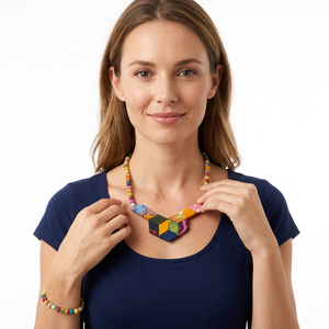 Geometric <b>Statement</b> <b>Necklace</b> Women's Bohemian Style Imitation Pearl Fabric Beads Eco-Friendly Gold Plated Handmade Engagement - Product Image 2