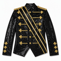 Veste noire à sequins pour homme, costume de scène, manteau formel à tresses dorées, blazer orné à col montant pour performance et soirée