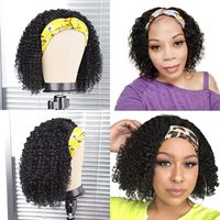 Perruque bandeau Deep Wave 12 pouces en cheveux humains, bouclée, sans colle, fabriquée à la machine, sans dentelle