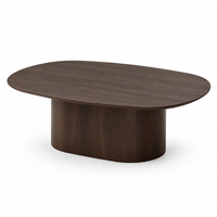 Table basse rectangulaire arrondie en noyer moderne avec base en forme de tambour