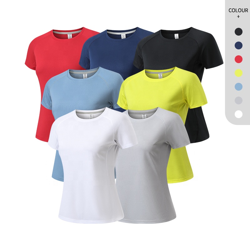 Logo Printing Women Workout Short Sleeve Yoga Shirts Round Neck Tops