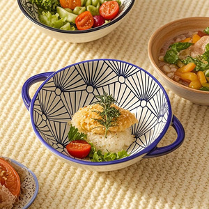 Premium anti-scalding double-eared soup <b>bowl</b>, free shipping, <b>large</b> capacity, underglaze painted, suitable for home use, - Product Image 2