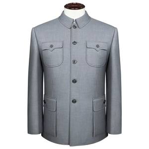 Veste de costume Mao pour homme, Tunique chinoise, Blazer gris à col mandarin, Costume Sun Yat Sen, Manteau Zhongshan, Blazer classique pour homme - Product Image 3