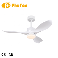 Ventilateur de plafond blanc pur à 3 pales courbes avec lumière LED centrale, moteur DC réversible, 6 vitesses, télécommande pour la décoration intérieure domestique