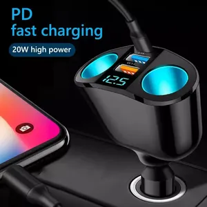 ที่ชาร์จในรถยนต์แบบเร็ว 66W 12V-24V ซ็อกเก็ตแยกพอร์ต USB คู่ Type-C พร้อมหน้าจอดิจิตอลสำหรับโทรศัพท์มือถือและกล้องติดรถยนต์ รองรับการชาร์จเร็ว - Product Image 4