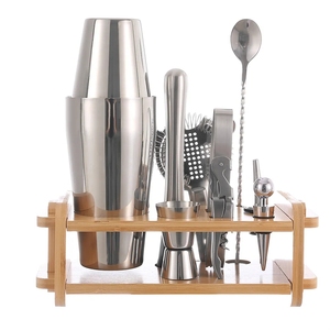 Kit de barman premium avec support en bois, accessoires, ensembles de <span class=keywords><strong>bar</strong></span>, outils de <span class=keywords><strong>bar</strong></span> en acier inoxydable, 10 pièces, jigger Boston, <span class=keywords><strong>shakers</strong></span> à cocktails - Product Image 1