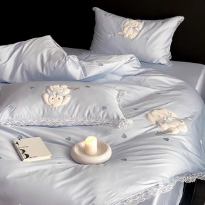 Cartoon 100s Long-staple Cotton Pure Cotton Four-piece Set <strong>Cute</strong> Girly Lace Embroidery Customizable Sheet Type Quilt <strong>Bedding</strong> - Product Image 3