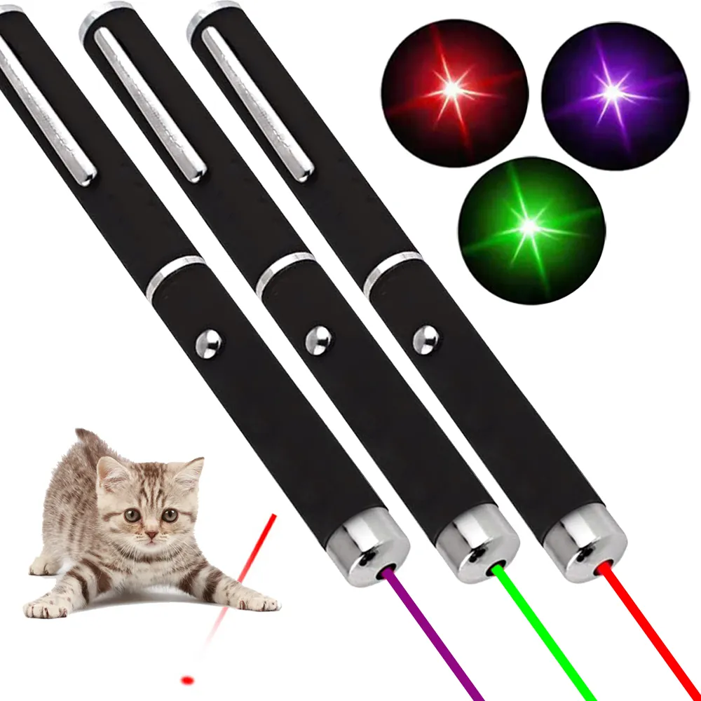 Puntero láser de largo alcance de 3 uds., puntero láser de alta potencia, juguete para gatos, Color rojo, verde y morado para perseguir gatos