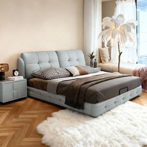 <span class=keywords><strong>Lit</strong></span> plateforme capitonné à double grille, entièrement rembourré, avec cadre <span class=keywords><strong>de</strong></span> sommeil intégré et enveloppant, idéal pour chambre principale, villa, appartement - Product Image 4