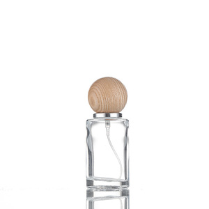 Round Empty Clear Fragrance Glass <strong>Perfume</strong> <strong>Bottle</strong> 30ml 50ml <strong>Perfume</strong> Spray Glass <strong>Bottles</strong> with Wooden Cap - Product Image 6