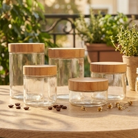 Vente flash : bocaux ronds en verre pour aliments, épices, biscuits, avec couvercle en bois de bambou, 220 ml, 300 ml, 420 ml, 660 ml, 730 ml
