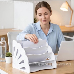 Support de classement incurvé de bureau à 3 niveaux en PVC, organiseur de dossiers de bureau, étagère de tri de documents - Product Image 1