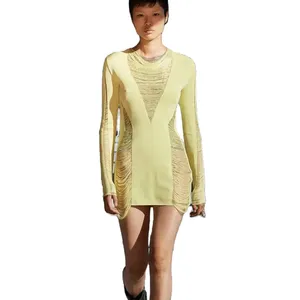 2022 여성 새로운 패션 섹시한 파쇄 니트 민소매 미니 드레스 스웨터 디온 리 럭셔리 브랜드 사용자 정의 공장