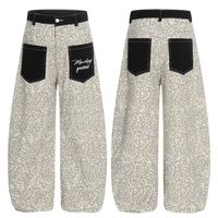 Jeans en denim baggy pour homme à imprimé léopard, poches contrastées, style hip-hop streetwear, coupe large, vintage Y2K, décontracté, vente en gros, direct usine