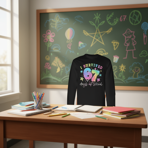 Sobreviví a 67 días de la escuela, camiseta de manga larga para profesores, estudiantes, camiseta con memes - Product Image 3