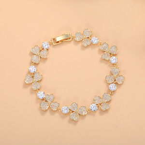 Clover <b>Bracelet</b> For Women Gold Tone Crystal Flower Design Gift Jewelry Everyday Wear - Product Image 1