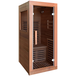 Sauna infrarouge lointain pour usage domestique en cèdre rouge, 1 personne, avec panneau chauffant en graphène, <span class=keywords><strong>écran</strong></span> tactile, MP3 et thérapie des pieds - Product Image 1