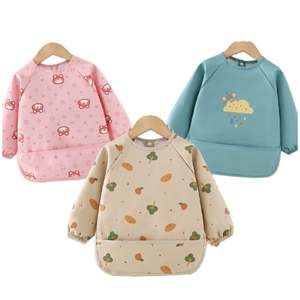 Bebek kız ve erkek için güzel karikatür baskılı uzun kollu PU önlükler düğme kapatma ile temizlemek kolay - Product Image 2