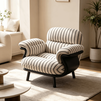 Fauteuil canapé décontracté de style français, vintage du milieu du siècle, en tissu à motif tigre, avec pieds en bois, mousse haute densité, inclinable et confortable pour la maison