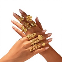 Bague ouverte Gaovo vintage en acier inoxydable plaqué or 18 carats, motif floral géométrique évidé, idéale pour les fêtes de fiançailles, mariages ou comme cadeau pour femme