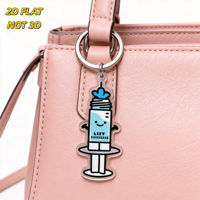 Porte-clés en acrylique en forme de seringue mignonne, liquide bleu souriant avec texte LIFT et bras, idéal pour sacs à dos, humour médical