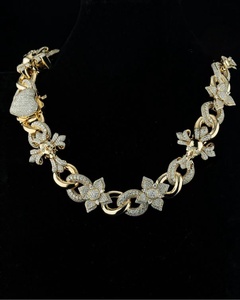 Chaîne à breloques personnalisée en or 9K-18K |   Liens en diamant de culture en forme de cœur/crâne/fleur (Bijoux de luxe Romance/Rebel/Nature) - Product Image 1