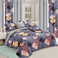 Parure de lit 6 pièces en microfibre imprimée 3D motif floral avec rideaux assortis, housse de couette douce, drap de lit, textile de chambre à coucher pour mariage