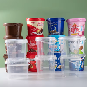 1L 2L 3L ember bulat plastik sekali pakai bening dengan tutup dan pegangan wadah makanan kelas makanan jus buah Takeaway - Product Image 3