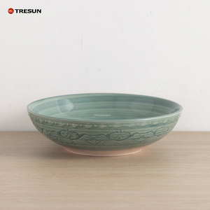 Vente directe d'usine OEM ODM, vaisselle en céramique et grès, pièces personnalisées, bols doubles, assiettes vertes de luxe en relief, ensemble de vaisselle - Product Image 3