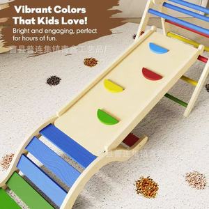Estructura de escalada interior de madera Qingxin, juego de tobogán arcoíris para niños de 3 a 6 años, juguete de gimnasio de madera maciza - Product Image 2