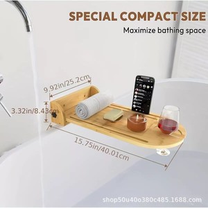Wooden <b>Bath</b> <b>Caddy</b> Solid Wood Wall Mount Foldable Storage Rack For Bathroom With Curved Design 13-16.9in - Product Image 5