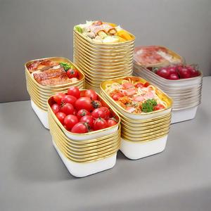 Gold Foil Fast Food Packaging Rectangle Paper Bowl Restaurant White Square Paper Bowl <b>To</b> <b>Go</b> Containers - Product Image 4