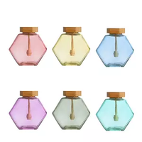 Pot à miel hexagonal en verre avec couvercle en bois naturel, impression de logo personnalisée, boîte cadeau pour l'emballage de miel, de collations et de sucre (100/220/380 ml)