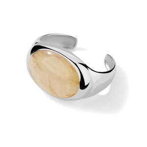 Bold Quá Khổ Đồng Bằng Vàng Bạc Mạ Rộng Mở Cuff Vòng Đeo Tay Lớn Tối Giản Tự Nhiên Khói Thạch Anh Đá <span class=keywords><strong>Bangle</strong></span> Cho Phụ Nữ - Product Image 2